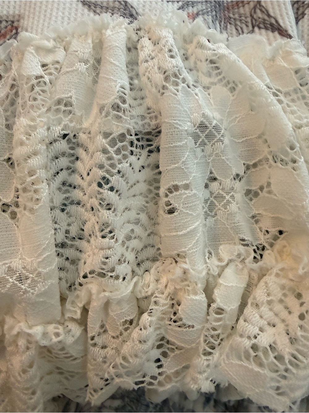 Cato Cream Tank Top with Gray and Light Pink Floral Print lace hem - Picture 4 of 4